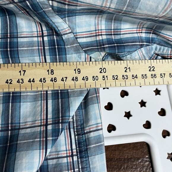 Wrangler George Strait Button Shirt Mens Medium Blue Plaid Check Short Sleeve - Picture 6 of 7
